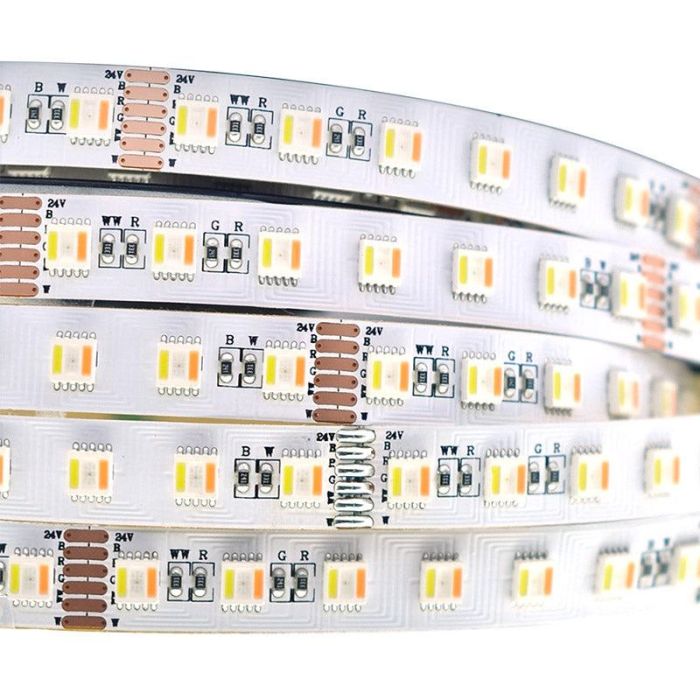 Tira LED SMD5050 14.4W/M 140Lm/W 24V DC IP20 RGB+CCT Rollo 5M, autoadhesiva, luz regulable 3000K-6000K