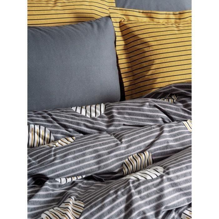 Juego de cama - 1 funda nórdica 220x240 cm + 2 fundas de almohada 60x60 cm - 100% algodón - Gris 1 Juego de cama - 1 funda nórdica 220x240 cm + 2 fundas de almohada 60x60 cm - 100% algodón - Gris 1