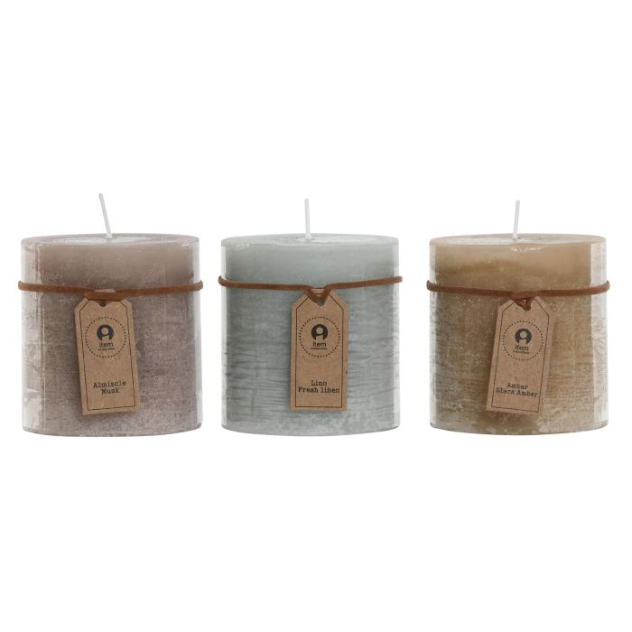 DKD Home Decor Vela Surtida Lino/Almizcle/Ámbar 32h Duración 215g Pack 12 Unidades 6.8x6.8x7 cm