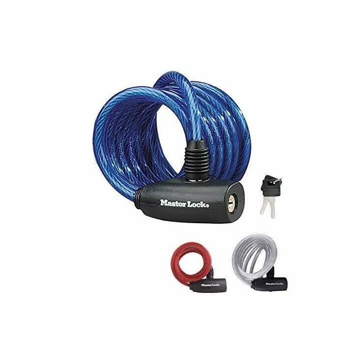 Master Lock Candado con cable de acero trenzado, 1.8 m de largo, 8 mm de diámetro, con revestimiento de vinilo 2