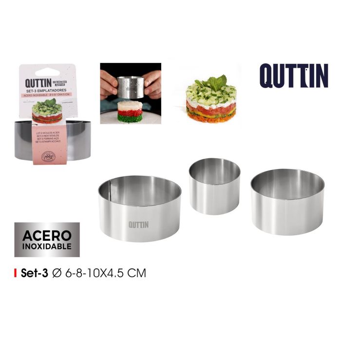 Quttin Set de 3 Emplatadores de Acero Inoxidable, Redondos 6-8-1 cm (12 Unidades) 0 Quttin Set de 3 Emplatadores de Acero Inoxidable, Redondos 6-8-1 cm (12 Unidades) 0