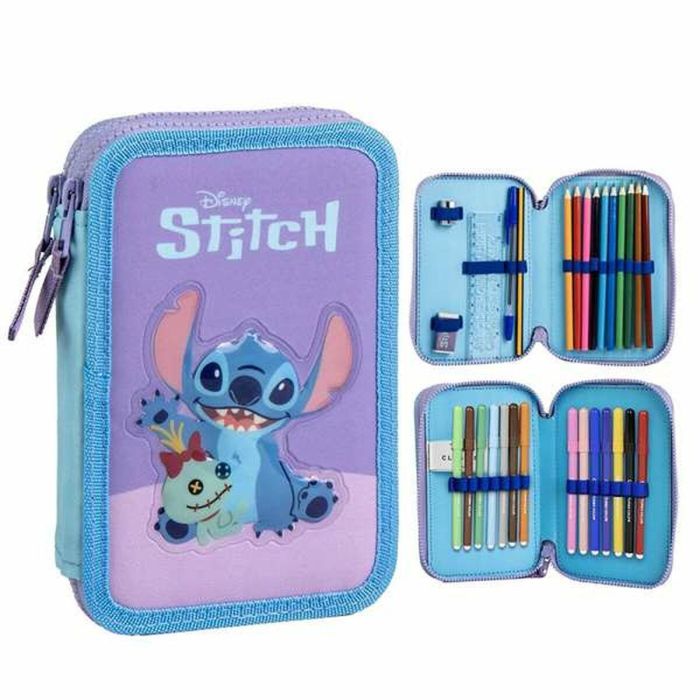 Cerdá Plumier Estuche Escolar Completo con Accesorios Personaje Disney Stitch Morado 12.5 x 19.5 x 4.5 cm para Niños a partir de 3 Años