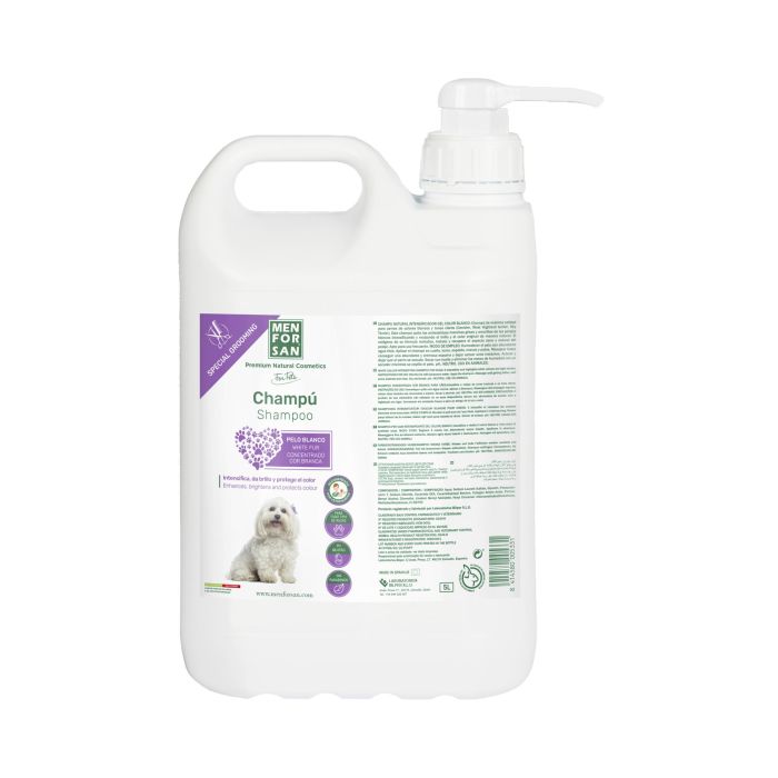 Men For San Champú para Perros Pelo Blanco y Tonos Claros, Elimina Manchas Amarillas y Grises, Colágeno para Brillo y Suavidad, 5 L