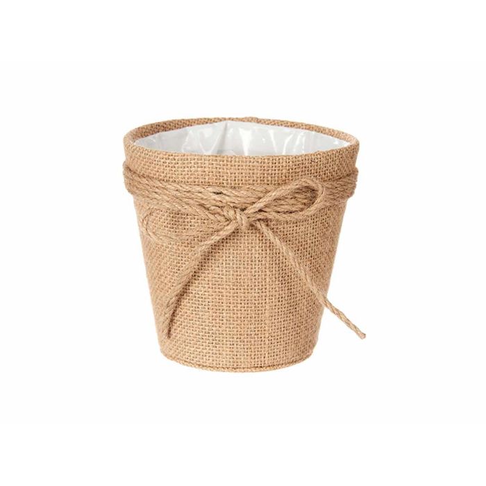 Ibergarden Macetero Decorativo de Tela con Lazo, Marrón, Materiales: Tela, Plástico, Cuerda, 14x14x12.5 cm (24 Unidades) 1