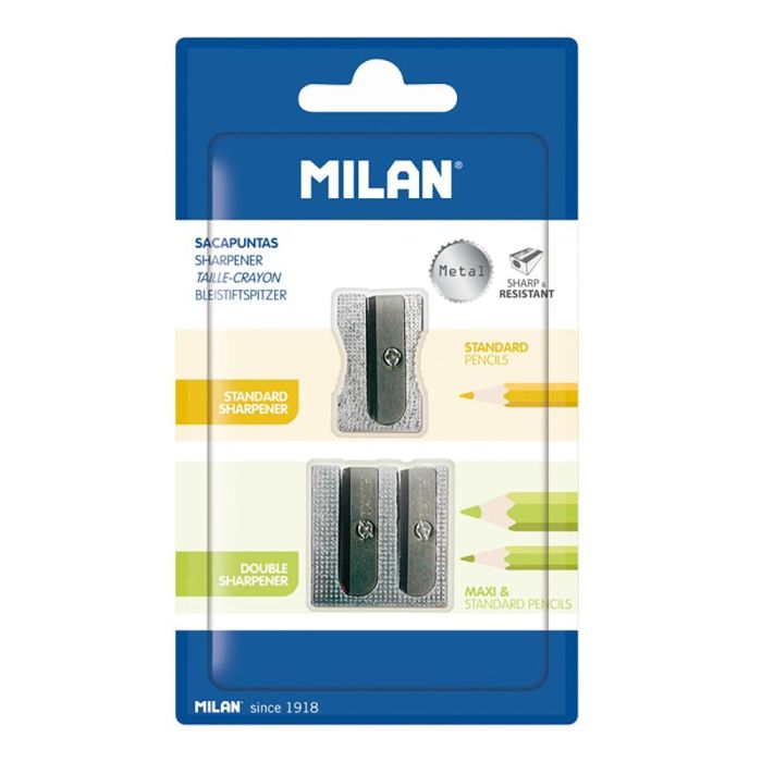 Blister con 2 sacapuntas de aluminio milan 2