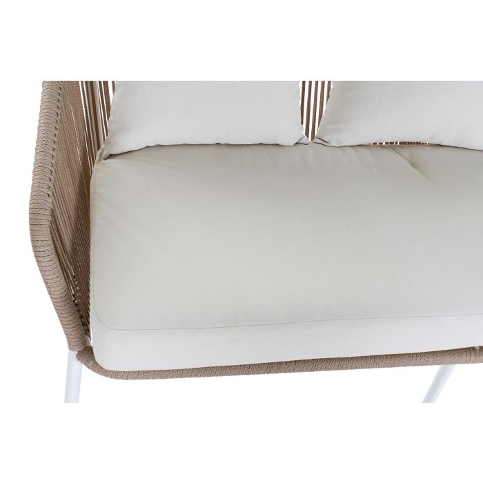 DKD Home Decor Sofá Terraza y Jardín Set de 4 Blanco Beige Aluminio Poliéster Cuerda 151.5 x 72 x 70 cm