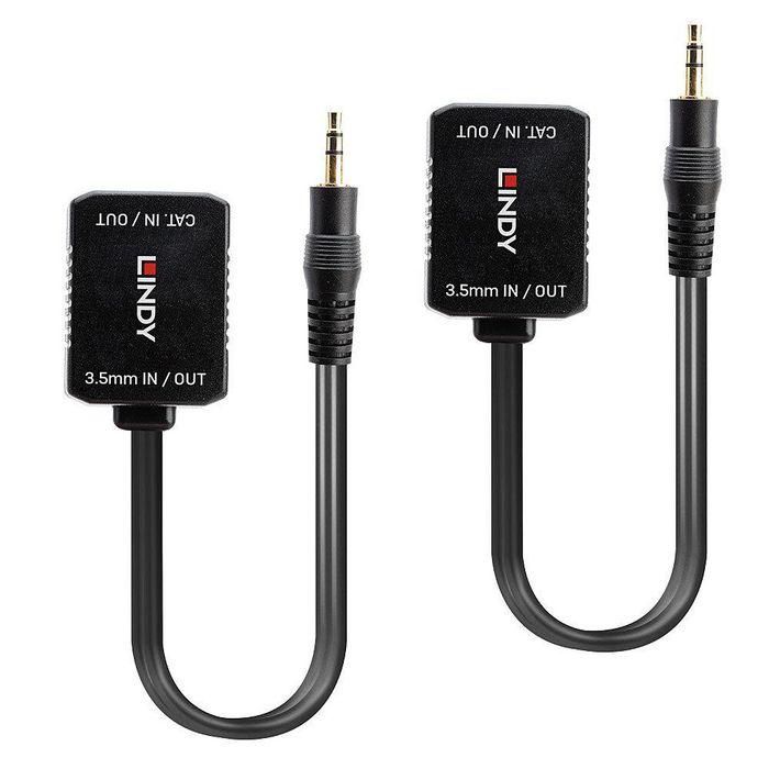 Lindy Extensor Audio Analógico Estéreo 3.5mm Cat.6, 500m. Extiende Señales sobre Cable Red Compacto, sin Alimentación. 1