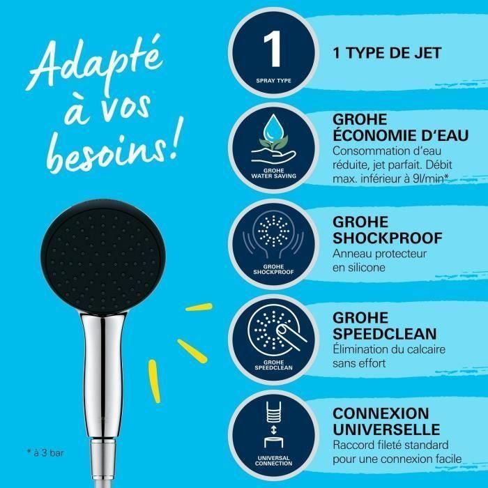 Set flexible y rociador de ducha 1 chorro (Lluvia) - GROHE Vitalio Start 110 26720001 - Fácil selección - Ahorro de agua 3 Set flexible y rociador de ducha 1 chorro (Lluvia) - GROHE Vitalio Start 110 26720001 - Fácil selección - Ahorro de agua 3