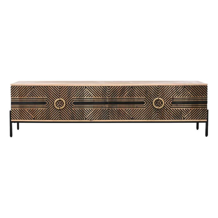 Mueble de TV Home ESPRIT Negro Dorado Natural Madera Madera de mango 180 x 40 x 50 cm 2