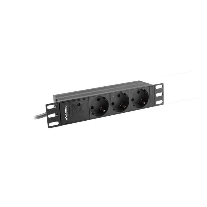 Lanberg Regleta 3 Schuko 16A Uni-schuko Conector Type F para Armarios Rack 10" Horizontal Aluminio Negro 203mm 1