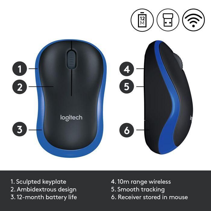 Logitech Ratón Inalámbrico M185 Plug-and-Play, Transmisión Rápida, Conveniencia y Libertad Inalámbrica, Larga Duración Batería 9