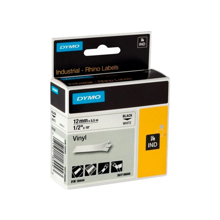 Dymo Cinta de Etiquetas Industrial Adhesiva Id1-12, Negro Sobre Blanco 12 mm 2