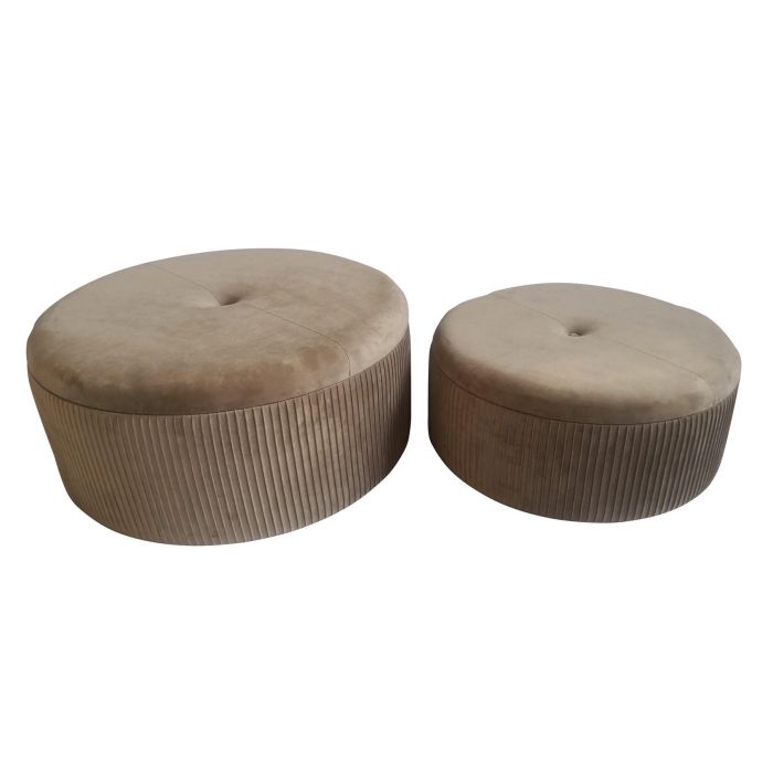 DKD Home Decor Reposapiés Glam, Gris Claro, 70x70x32 cm, Set de 2 Piezas, Tapizado en Poliéster y Estructura de MDF