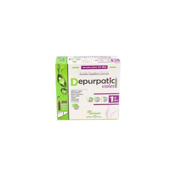 PINISAN Depurpatic 20 Viales con Rábano Negro, Desmodium, Cardo Mariano, Vitaminas y Minerales. Función hepática, Vegano, Sin Gluten