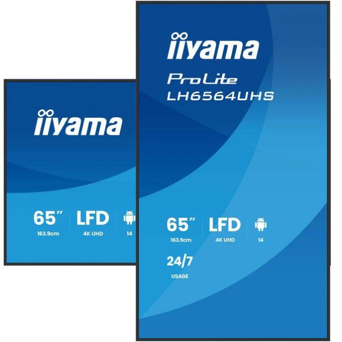 Iiyama LH6564UHS-B1AG Monitor Profesional 65" 4K UHD VA 500cd/m² Android 14 Señalización Digital 4