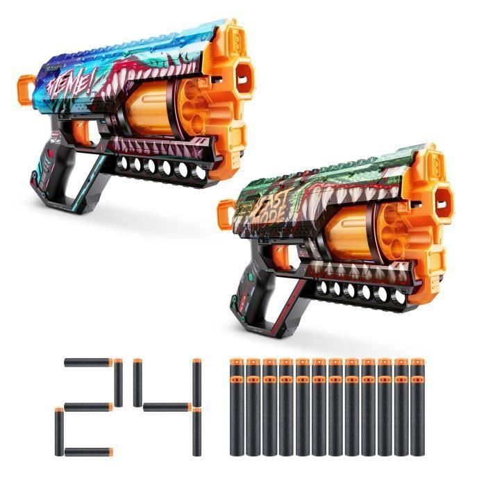 Pack Blasters - ZURU - XSHOT Skins Griefer 2PK - Blasters de cañón giratorio con tiro de 27 metros y 24 dardos incluidos 1