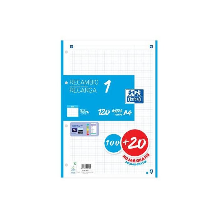 Recambio Oxford School Color 1 A4 100H 90Gr 4 Taladros Cuadric.5X5 Turquesa (1 Color En Banda)