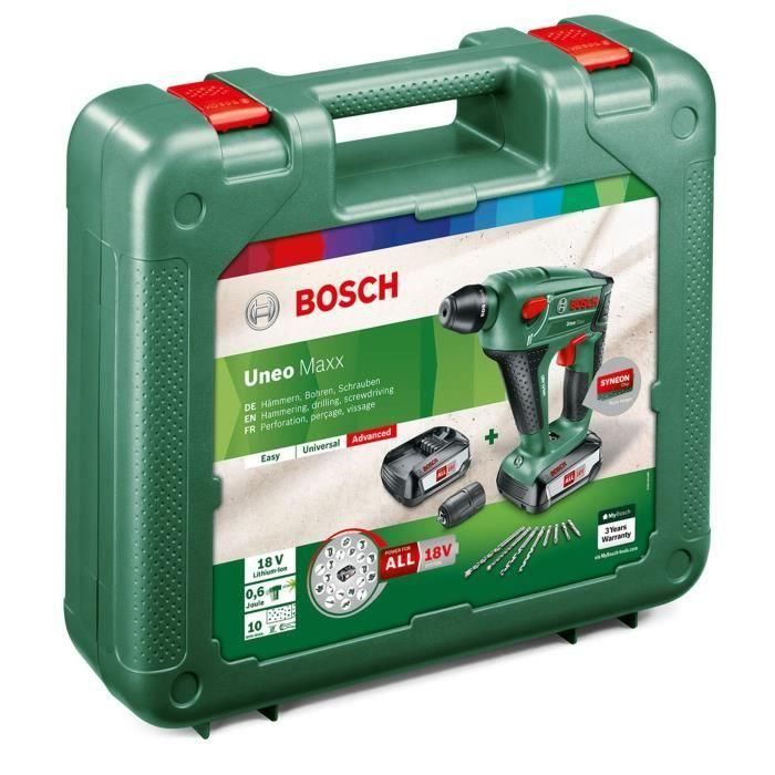 Bosch Uneo Maxx 18V 2x2,5Ah - Taladro Atornillador Percutor con Chip Syneon, para Hormigón y Madera, Compacto 5