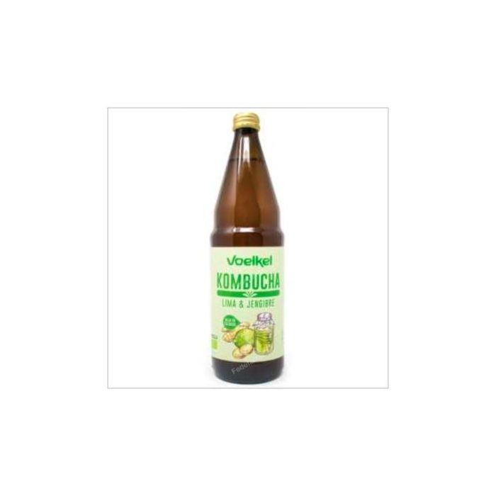 VOELKEL Kombucha Lima y Jengibre Bio 750ml, Bebida de Té Fermentado Refrescante con Té Verde y Hierbas Aromáticas