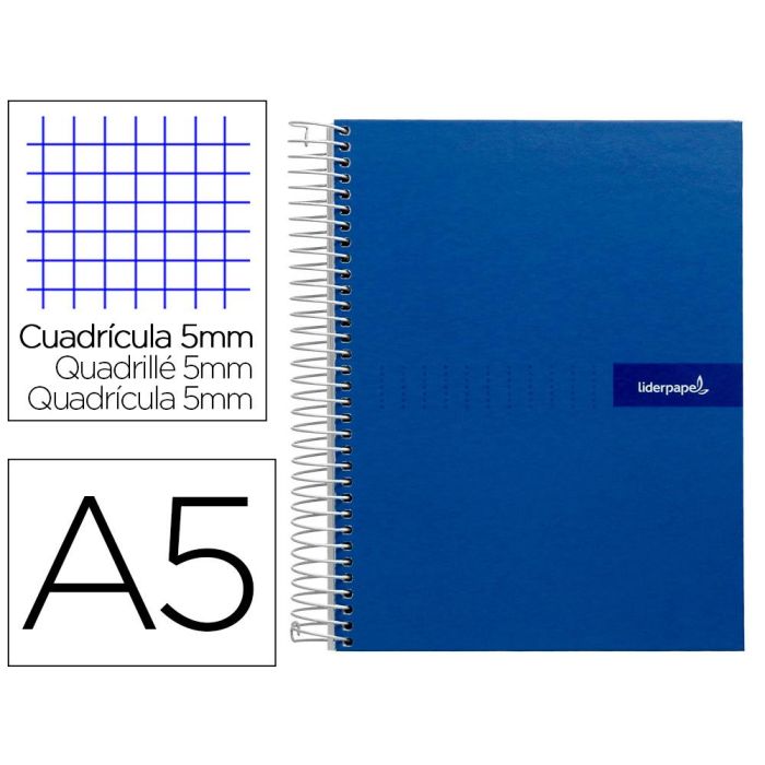 Cuaderno Espiral Liderpapel A5 Micro Crafty Tapa Forrada 120H 90 gr Cuadro 5 mm 5 Bandas6 Taladros Color Azul