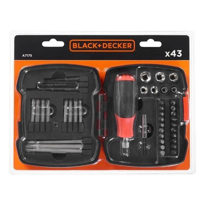 Black & Decker A7175 Juego de Destornilladores de Trinquete y Puntas, 43 piezas con Mango de Goma, Magnético, Torx, Phillips, Pozidriv 3