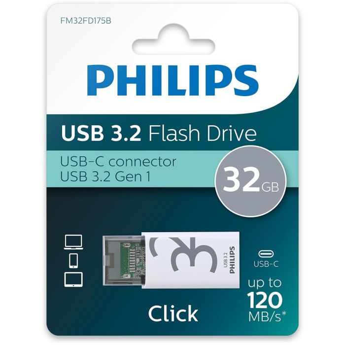 Philips Memoria USB 3.2 32GB Click Series Gen 1 USB-C Transparente Blanco 4 Philips Memoria USB 3.2 32GB Click Series Gen 1 USB-C Transparente Blanco 4