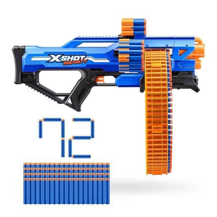 Blaster giratorio - ZURU - XSHOT Insanity Mad Mega Barrel - Blaster con cañón de 72 dardos y alcance de 27 metros 1