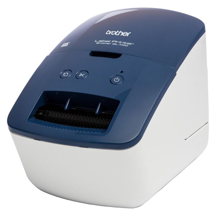 Brother QL-600 Impresora de etiquetas azul profesional, 62mm ancho, 44 etiquetas/min, 300x600 ppp, corte automático, para PYMES y hogar
