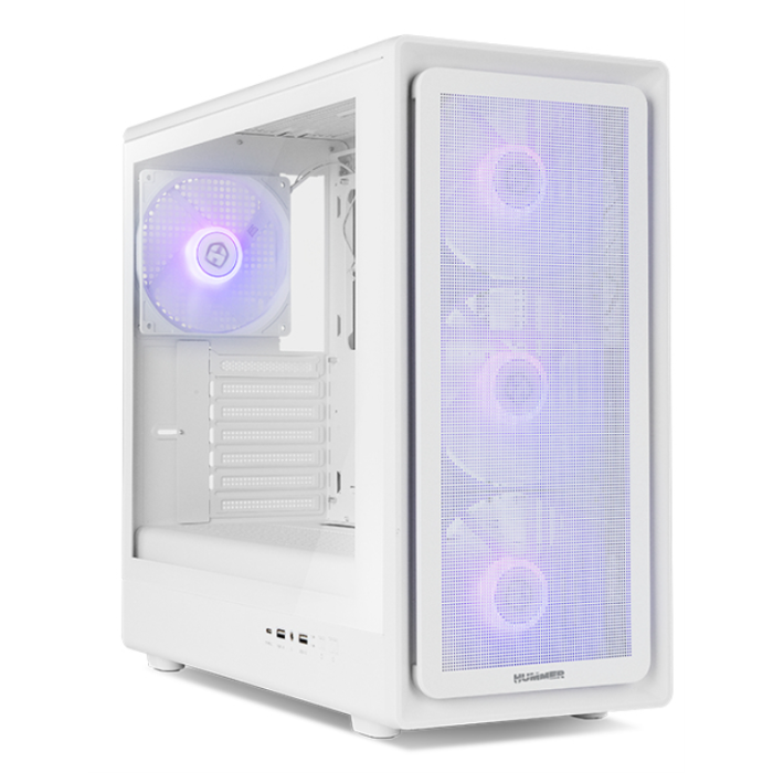 Nox NXHUMMERAEROWH Caja Gaming Semitorre Hummer AERO ARGB HYPERFLOW, Cristal Templado, Frontal Mesh, 4 Ventiladores, Blanca