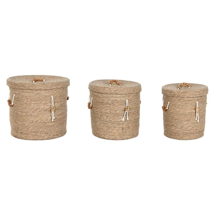 DKD Home Decor Cesta de Fibra Natural 41x41x38 cm Set de 3 Cestas Básicas para Hogar