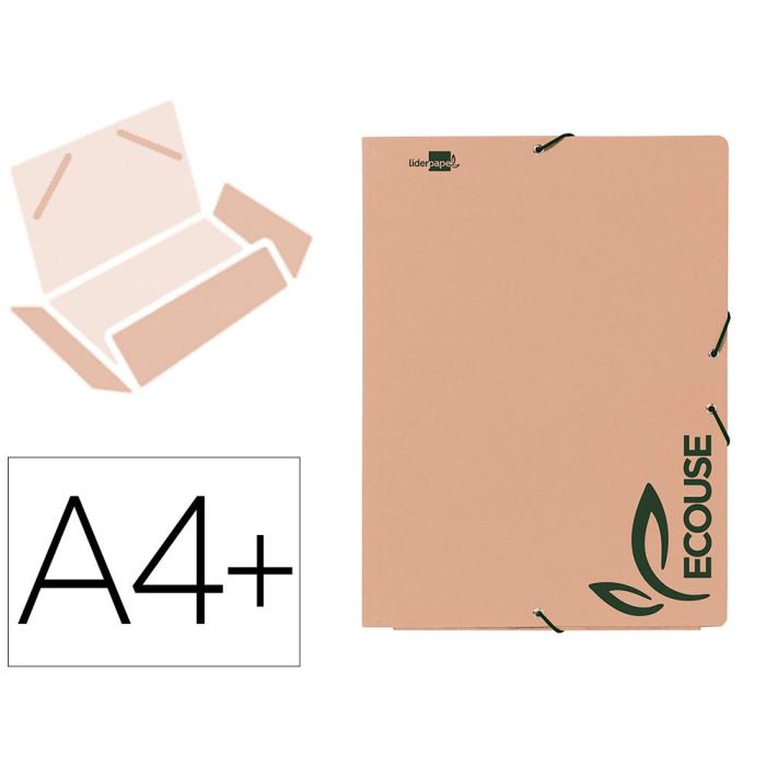 Carpeta Liderpapel Gomas Din A4+ 3 Solapas Ecouse Cartulina 400 gr-M2 Color Kraft Marron