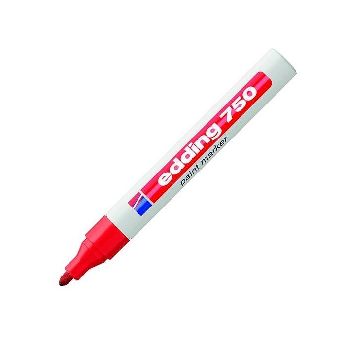 Edding Marcador Permanente 750 Tinta Opaca Brillante Rojo, Punta Redonda 2-4mm (10 Unidades) Para Metal/Vidrio/Plástico (10 Unidades)