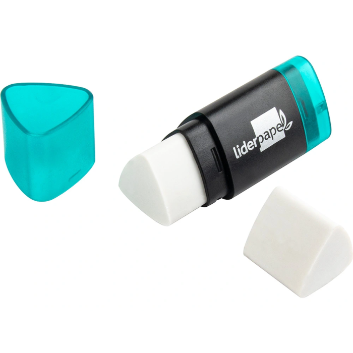 Liderpapel Goma de Borrar Triangular con Sacapuntas y Depósito Ecológica sin PVC Blíster 2 Unidades 4