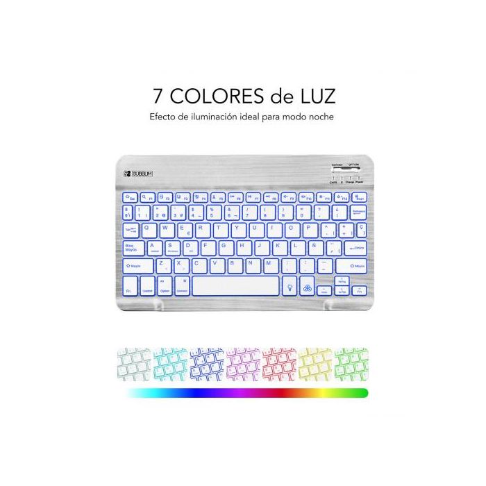 SUBBLIM Teclado Retroiluminado Bluetooth Smart Backlit BT Keyboard Silver 4