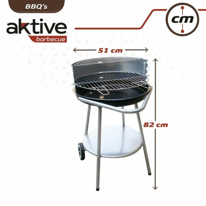 Barbacoa de Carbón con Ruedas Aktive Metal esmaltado 51 x 82 x 51 cm Negro 1