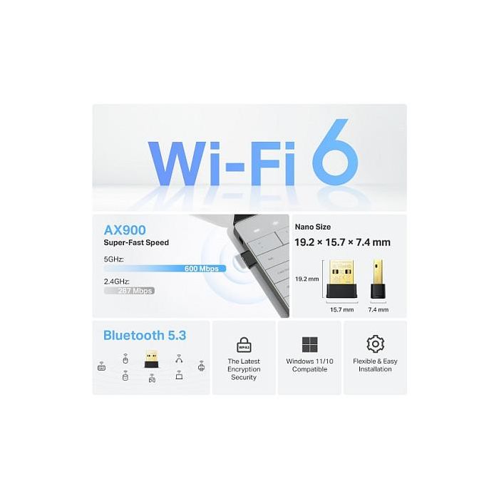 TP-Link Archer TX10UB Nano Adaptador WiFi USB Bluetooth 5.3 Doble Banda 600 Mbit/s Negro 4