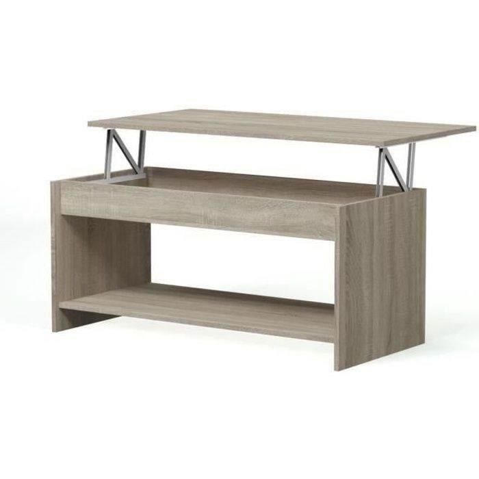 HAPPY Mesa de centro convertible sonoma de roble laminado de estilo moderno - L 100 x W 50 cm