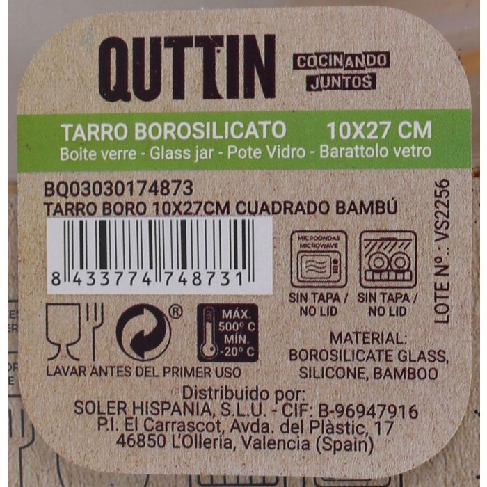 Quttin Tarro Boro Cuadrado Bambú 10.2x28 cm 2150 ml (12 Unidades) 14