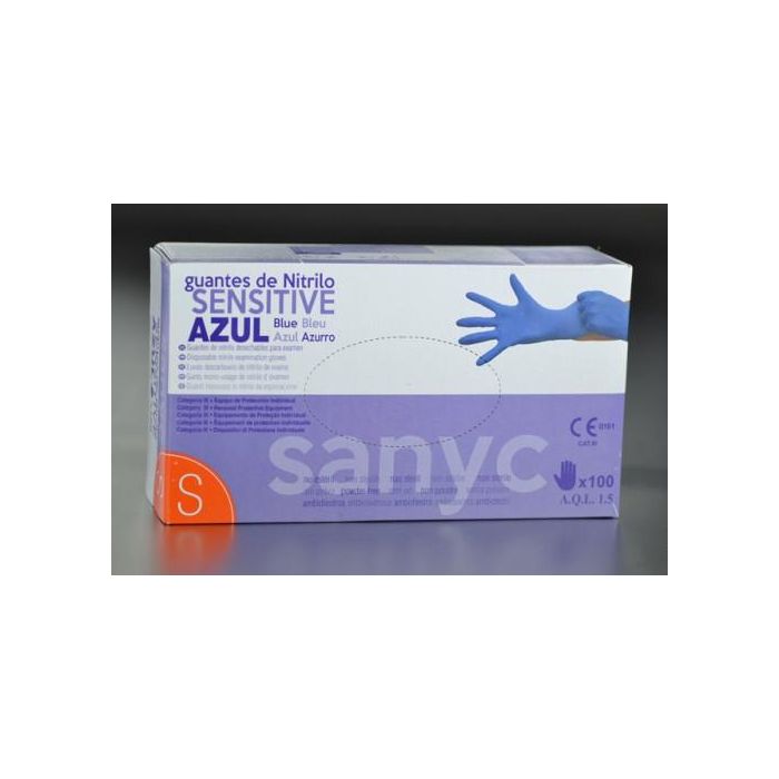 Sanyc Guantes de nitrilo ecológicos desechables no empolvados talla S azul caja de 100 unidades