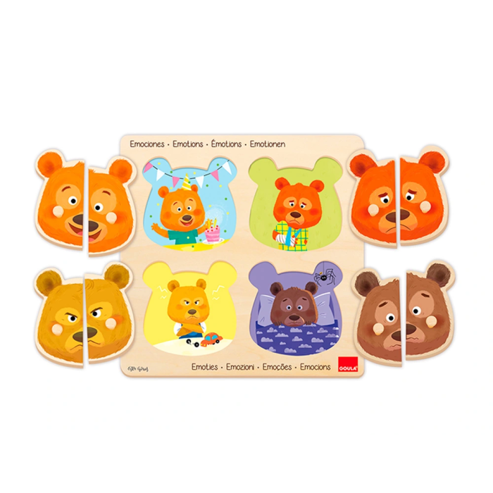 Goula Puzle de Madera de 8 Piezas para Aprender las Emociones: Miedo, Felicidad, Enfado y Tristeza 2