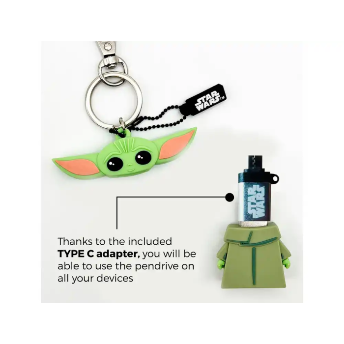 Wondee Mandalorian Grogu Memoria USB 32GB Llavero con Figura de Grogu y Adaptador USB C 6