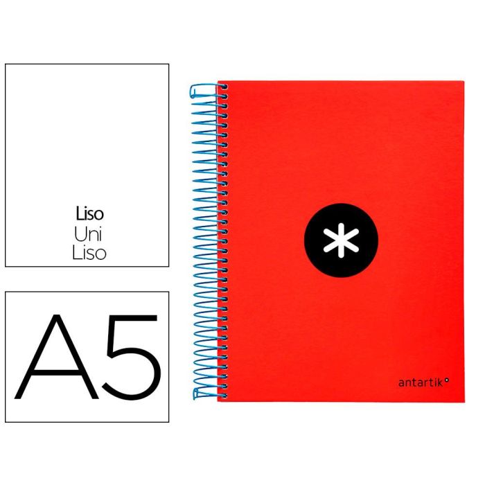 Cuaderno Espiral A5 Micro Antartik Tapa Forrada 120H 90 gr Liso Con Bandas 6 Taladros Color Rojo