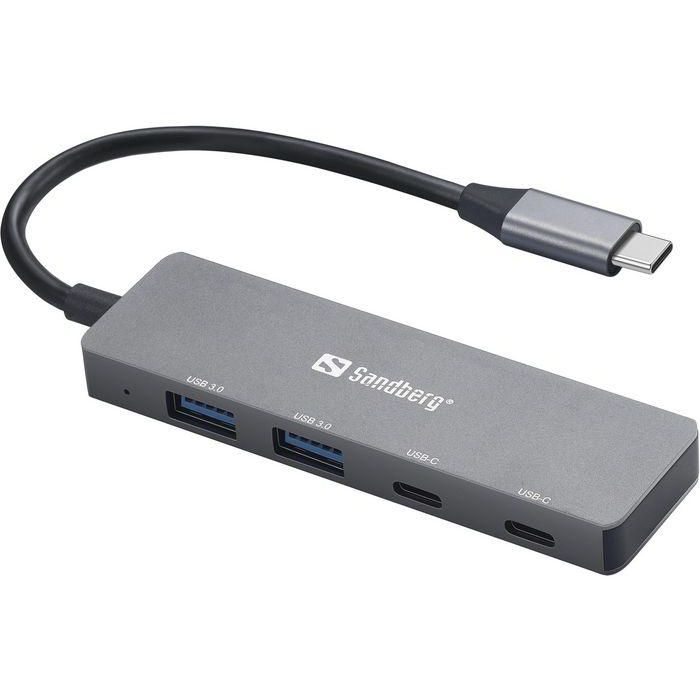 Sandberg Hub USB-C a 2x USB-A y 2x USB-C para Ordenador Portátil/PC. Expande Puertos para Conectar Múltiples Dispositivos, Plug & Play