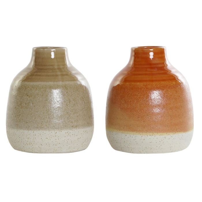 DKD Home Decor Jarron Scandi de Porcelana Marron Naranja, Medidas: 17x14x14 cm, Set de 4 Unidades