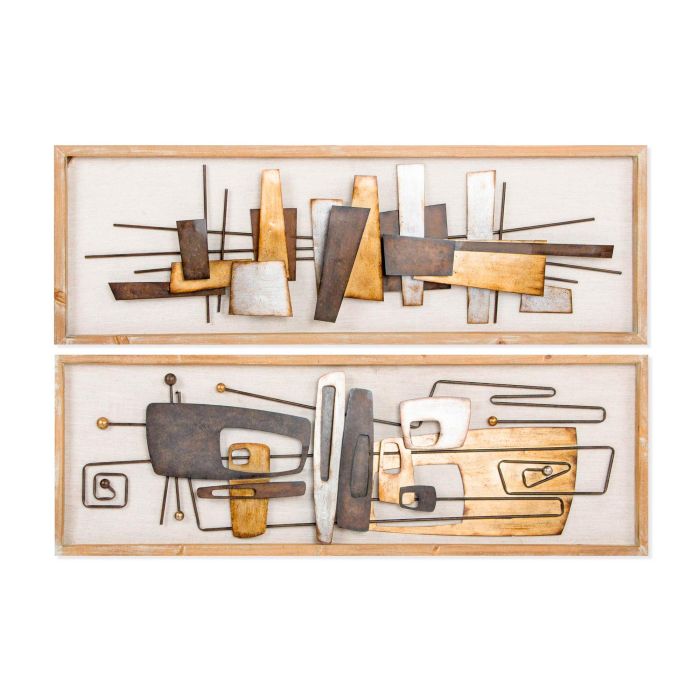 DKD Home Decor Decoración de Pared Moderna Abstracta Multicolor Dorado, Set de 2 Paneles de Abedul y Metal de 120x40x5.5 cm