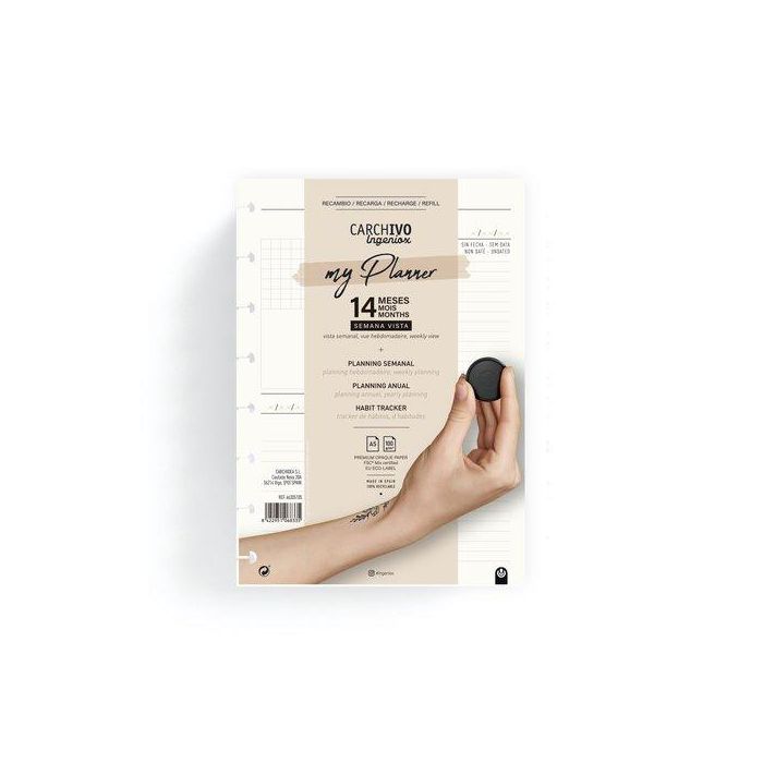 Carchivo Recambio Ingeniox Planner A5 Perpetuo 14 meses, 144 páginas, Semana Vista, Papel Premium Opaque 100g