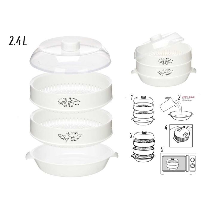 Vaporera para Microondas Kinvara 2.4L, 25x17.5x22.5 cm, Blanco (12 Unidades) 3 Vaporera para Microondas Kinvara 2.4L, 25x17.5x22.5 cm, Blanco (12 Unidades) 3
