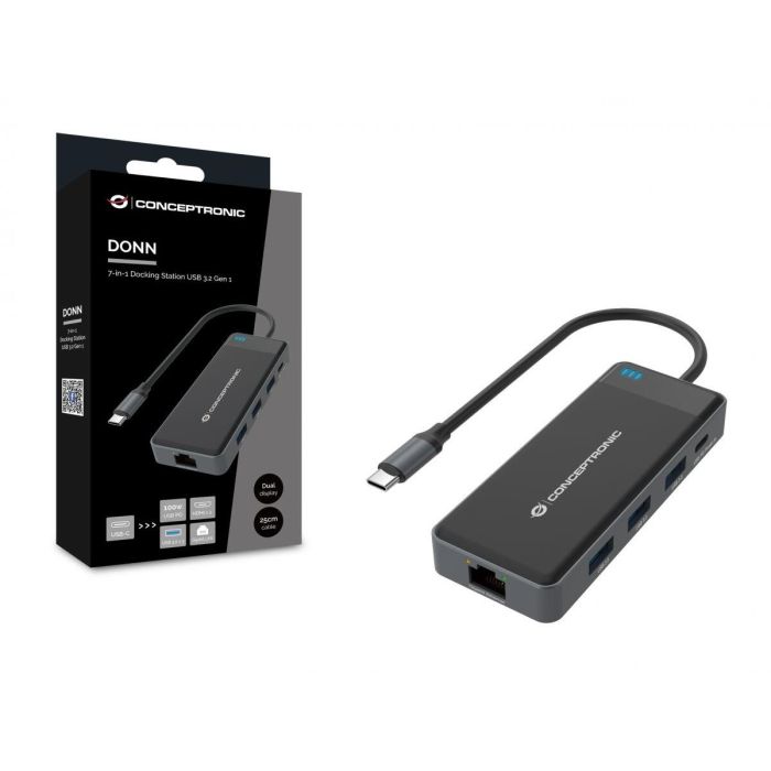 Conceptronic DONN14G Adaptador USB-C Multipuerto 7 en 1 a HDMI 4K, USB-C PD 100W, USB 3.0, GbE 5