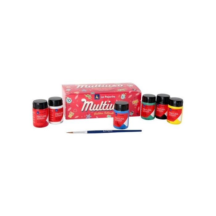 La Pajarita Témpera Escolar Satinada, Kit de 6 Botes de 35 mL, Colores Surtidos: Blanco, Amarillo Oro, Bermellón, Azul Intenso, Verde Vivo y Negro