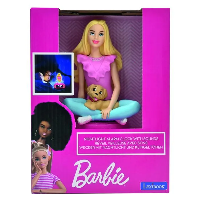 Lexibook Reloj Despertador Digital LEXRL800BB con Luz Nocturna Brillante y Efectos de Sonido, Diseño Barbie 3D